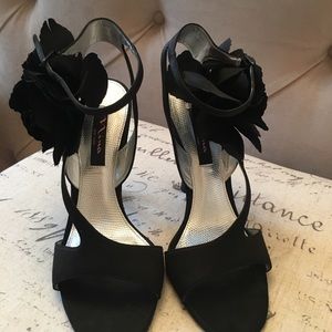 Nina Black Satin Sandals